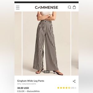 Commense Black and White Checkered Wide-Leg Pants